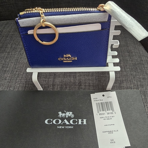 Coach Mini Skinny ID Card Case Blue Leather ID Window Unisex - Picture 4 of 7